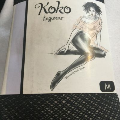 Koko Legwear Fishnet Lace Tights Black Pantyhose Size Medium Up to 5'8
