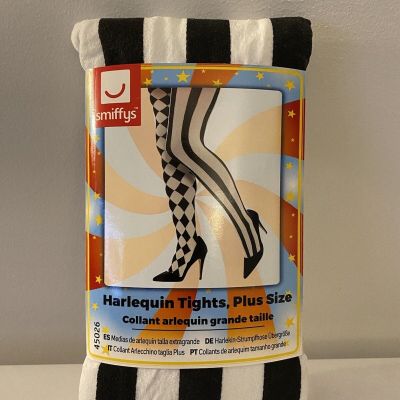Jester Harlequin Tights Stripes/Diamonds Black/White Pantyhose XL Harley Quin