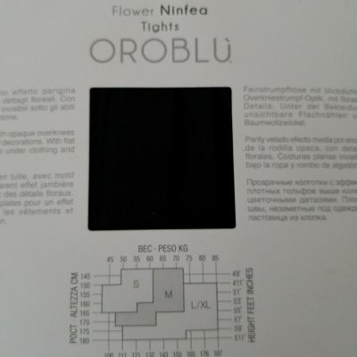 Oroblu Flower Ninfea tights, sheer overknee-effect, floral black/black Small New