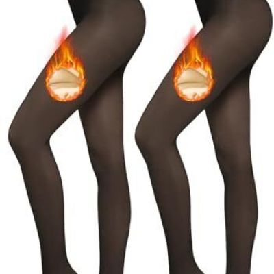 Women’s Fleece Lined Winter Tights - Thermal Fake Large-X-Large Black+black