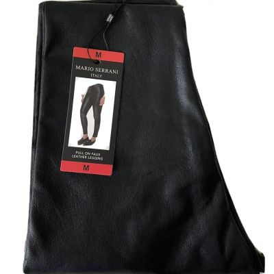 Mario Serrani Italy Women's Pull On Faux Leather Legging Fashion Black Pants NEW