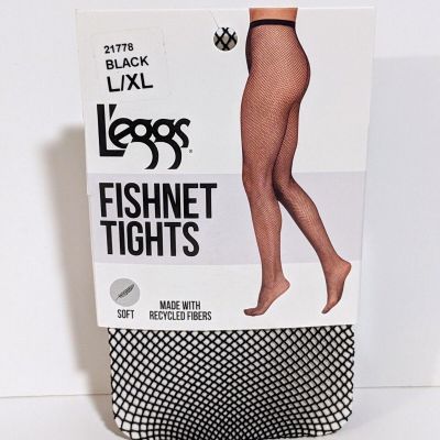 Leggs Fishnet Tights Black L/XL 21778 Soft Recycled Fabric