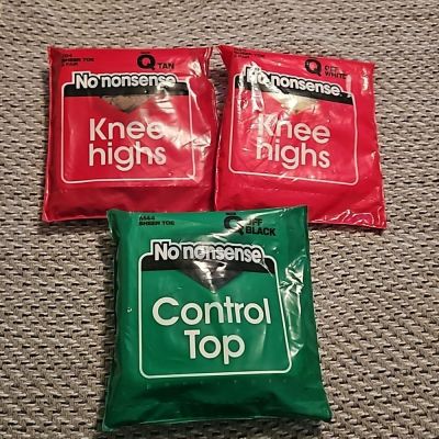 No Nonsense~Queen~Knee Highs~Tan & Off White~Sheer Toe~Control Top Stockings