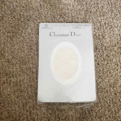 CHRISTIAN DIOR Vintage 1980s Ivory Eyelet Shells Lace Pantyhose Tights NEW S