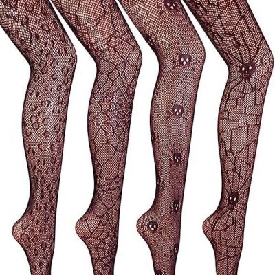 Women Patterned Fishnet Tights Black Fishnets Net Stockings Pantyhose 4 Pcs