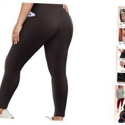 Plus Size Leggings with Pockets for Women - Black Yoga Large-X-Large Brown