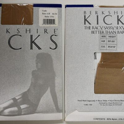 Berkshire KICKS Garter Stockings Nylons NUDE Sz A-B Vintage NOS
