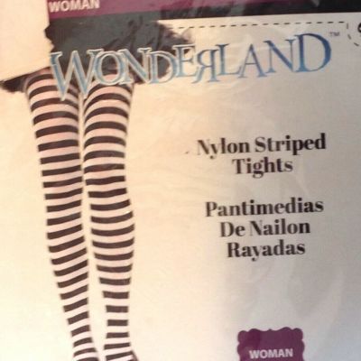 Gothic Wonderland Womans Fashion Tights White & Black Striped One Size Fits All