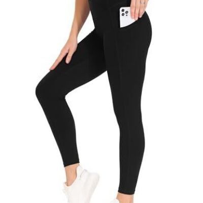 Women's Cross Waist Workout Leggings Tummy Control High Waisted Medium Black