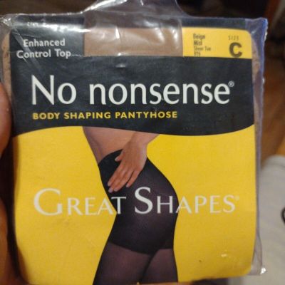 Vtg No Nonsense Great Shape Beige Mist Shaping Pantyhose Sheer Toe Sz C 1pr