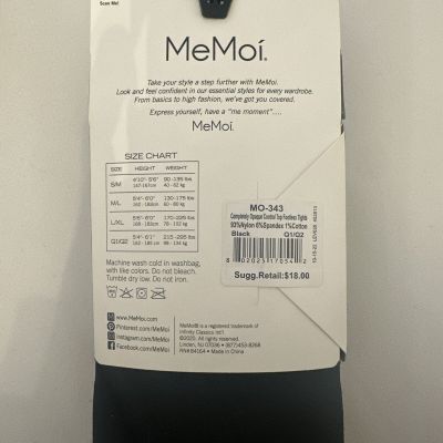 MeMoi Completely Opaque Control Top Footless Tights 80 Denier Black Size Q1/Q2