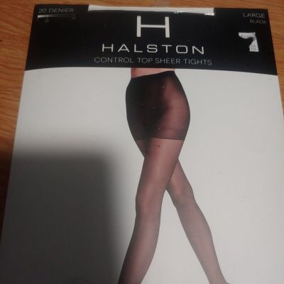 HALSTON CONTROL TOP SHEER TIGHTS - Size: LARGE- BLACK  20 DENIER .