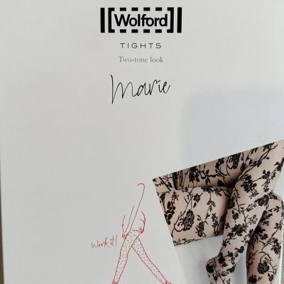 Wolford Marie Tights Black/Black Medium 14786 Retail $67