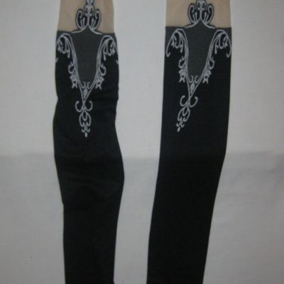 Lace top gothic design thigh highs black w/tan nip