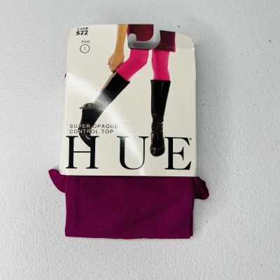 HUE Mulberry Super Opaque Tights w/Control Top Womens Size 1 New 1 Pair Pack