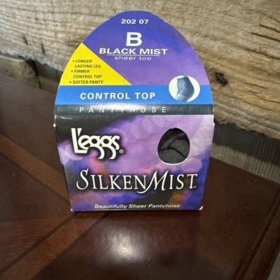 L’eggs Panty Hose Silken Mist Control Top Size B Black Mist Sheer Toe 2000 NEW