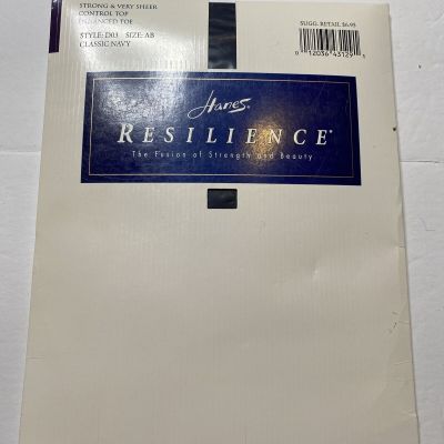VTG ‘95 Hanes Resilience Control Top Pantyhose Classic Navy Size AB Style D03