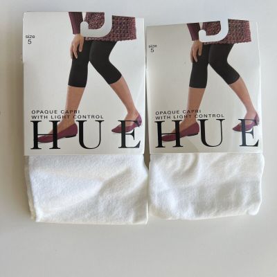 HUE Opaque Capri Leggings with Light Control Top Size 5 White 2 Pairs New