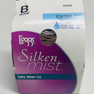 Leggs Silken Mist Control Top  Pantyhose SZ B Medium Nude 20205 Silky Sheer Leg