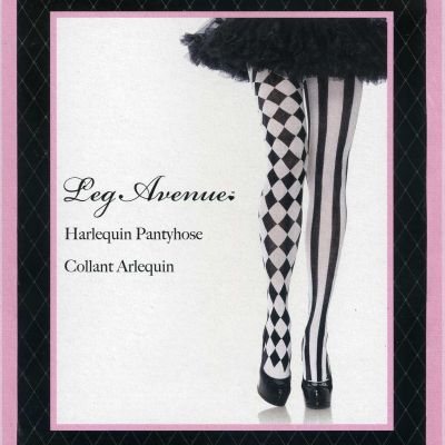 Harlequin Tights Nylon Opaque Jester Hosiery Black/White Adult One Size LA 7720