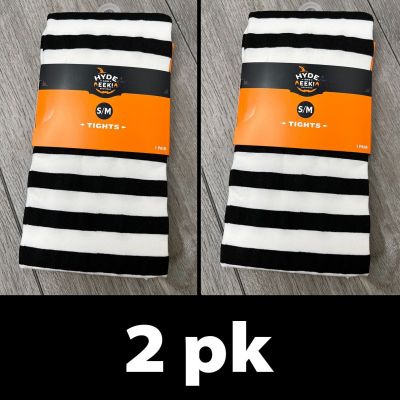 2pk HYDE and EEK Womens Striped Opaque Tights, Black/White Size S/M