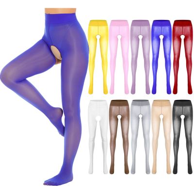 Womens See-through Glossy Pantyhose Elastic Tights Crotchless Stockings,Lingerie