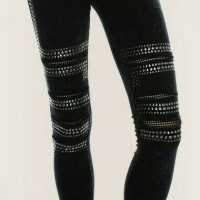 new VOCAL EMBELLISHED LEGGINGS sexy slimming SM-XL STONES/studs MESH BLACK pants