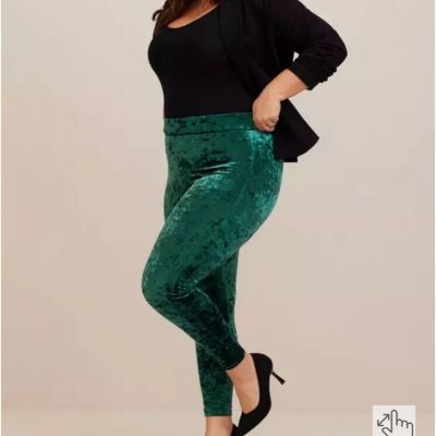 New Green Torrid Leggings Size 6x Crushed Velvet Full Length Mid Rise Holiday