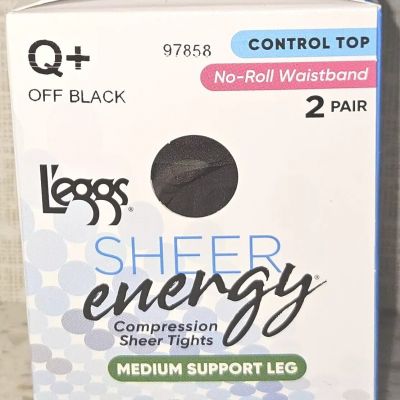 2 Pair Leggs Sheer Energy Compression Tights Medium Support Leg Off Black Q+ NEW