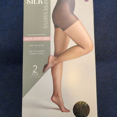 Silk Impressions Pantyhose, Medium Support Sheer, 2-Pack, 2XL, Black