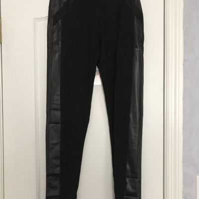 Juniors Fashion Liquid Leggings Black Faux Leather Elastic Waistband Size M/L