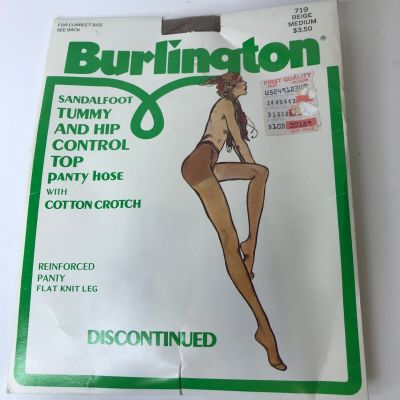 Vintage Burlington Tummy & Hip Control Top Pantyhose Beige #719 Medium