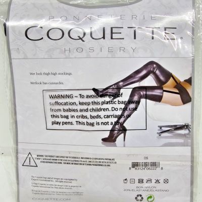 Coquette Hoisery Wet Look Thigh High Black One Size