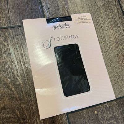 Vtg Womens Fredericks Of Hollywood Black Stockings Medium French Heel Back Seam