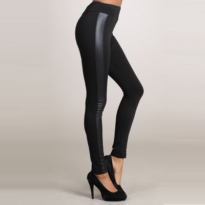 ShoSho Sport Black Faux Leather Striped Stretch Fashion Leggings Size L