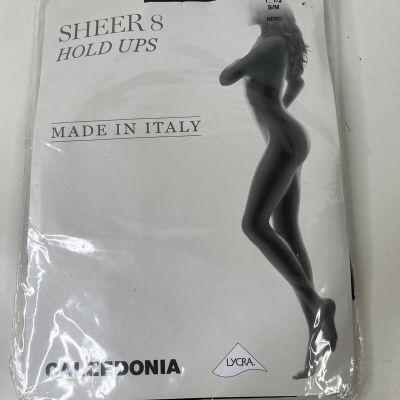 Calzedonia Sheer 8 hold Ups  Thigh High Stockings  Size S/M Black Made In italy