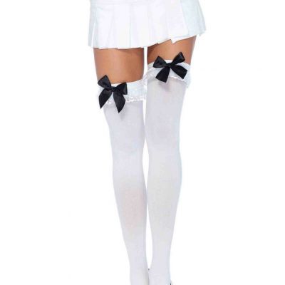 Nylon Stocking with Bow and Lace Ruffle