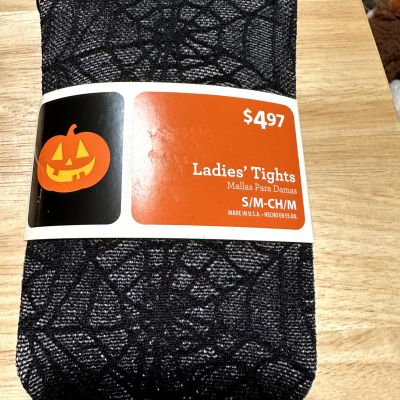 NIP Ladies HALLOWEEN Tights SPIDER WEB  Sz Small/Med  90-130 Pounds 4'10