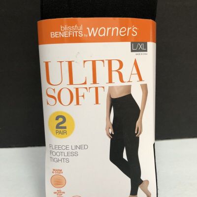 Warner's Womens Black Ultra Soft Fleece Lined Footless Tights 2-Pair Size L/XL