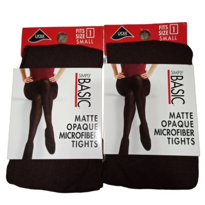 2 Pack Vintage 2001 Simply Basic Brown Matte Opaque Microfiber Tights Size Small