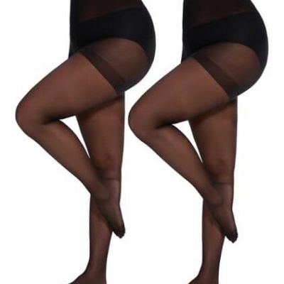2 Pairs Plus Size Sheer Tights for Women - 20D Tights XX-Large Plus Black