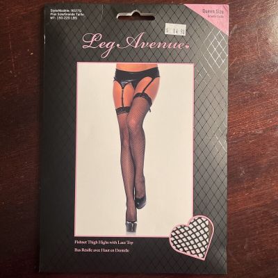 Leg Avenue Lace Top Black Fishnet Thigh Highs Stockings Sexy Hosiery Queen Size