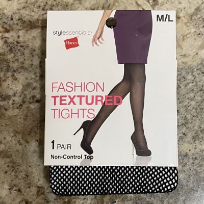 Black Fishnet Stockings Textured Tights Hanes M/L Nylon Soft