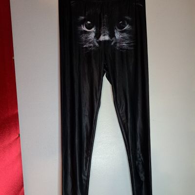 Nwot Cute Black Cat Face Leggings Size Large