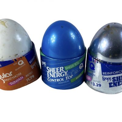 Lot Of 3 Vintage Egg Package Sheer Toe L’eggs Pantyhose Size Q Suntan & Beige