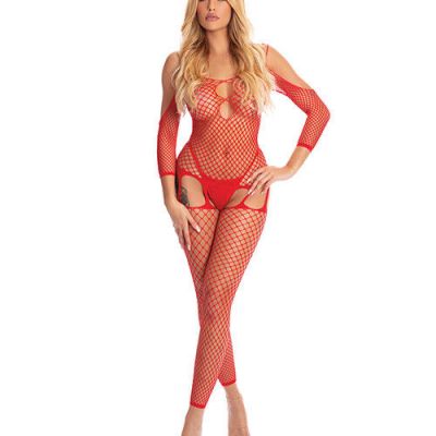 PINK LIPSTICK IN MY HEAD NET FOOTLESS BODYSTOCKING One Size