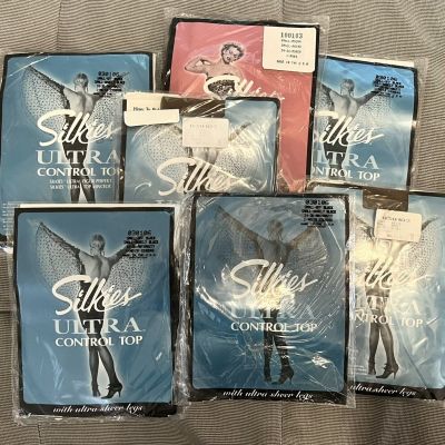 Silkies NEW Vintage Set Of 7 Ultra Control Top Pantyhose Tights - Sz Small