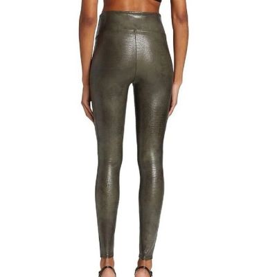 Spanx Green Faux Leather Croc Print Leggings Size Small