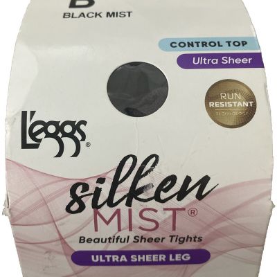 L'eggs Silken Mist Ultra Sheer Leg Control Top Nude Pantyhose Size B Black