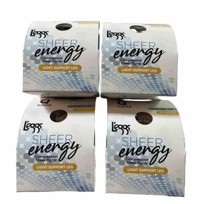 4 PAIRS Leggs Sheer Energy Control Top Pantyhose Suntan Size Q Light Support